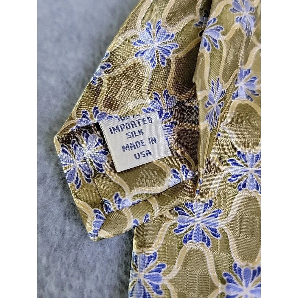 Vintage JZ Richards Silk Tie Mens Gold Blue Geometric Floral‎ Nordstrom USA NEW